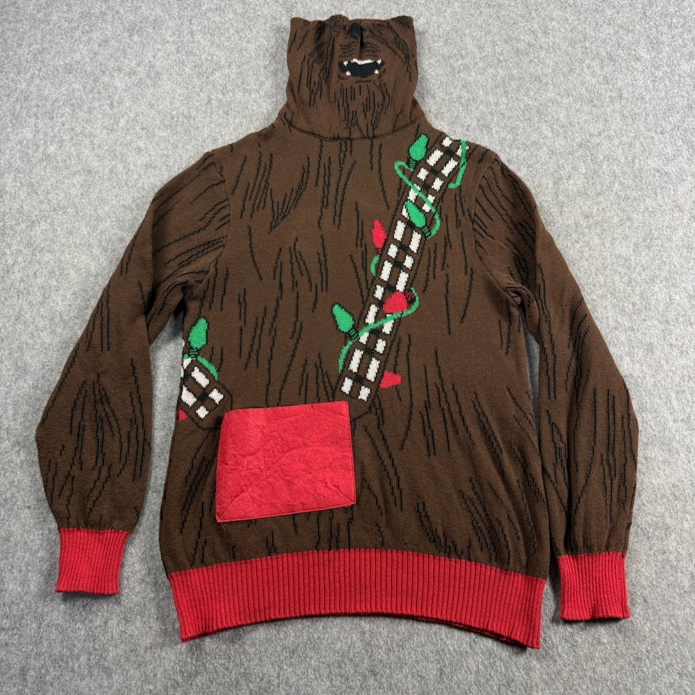 Star Wars Chewbacca Ugly Christmas Turtleneck Sweater Brown Red Adult L